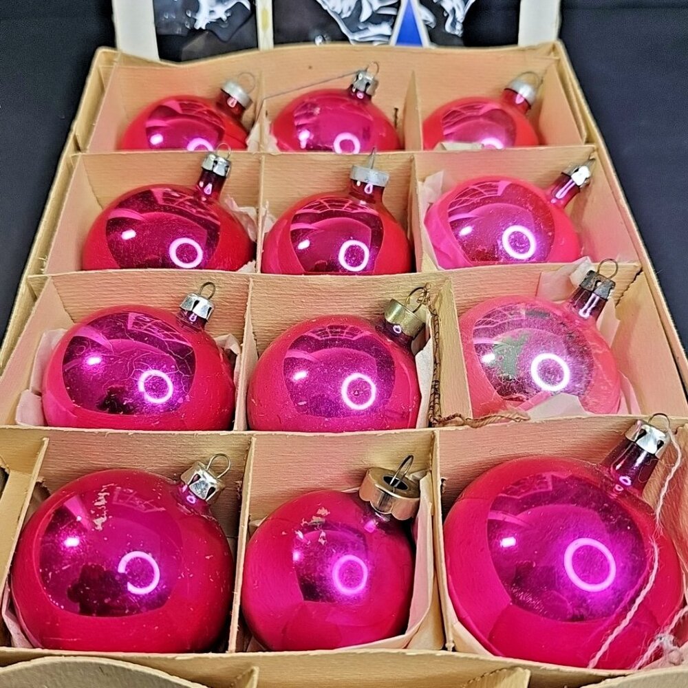 Pink Christmas Ornaments Bauble 12pcs  Various Types